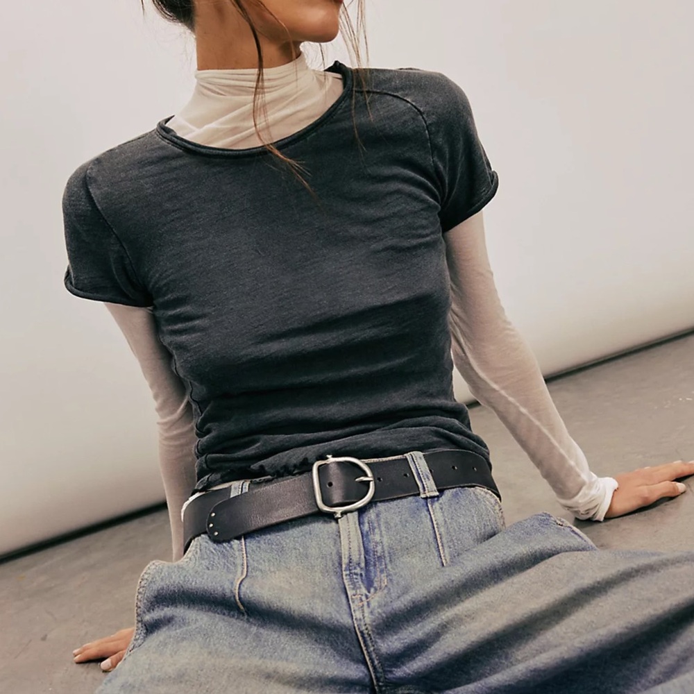 Free People x We The Free Be My Baby Tee in Black T-shirt Top Brand New